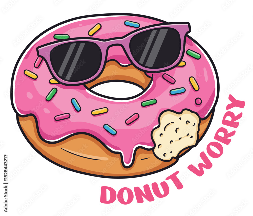 Obraz premium Pink Donut Sunglasses 'Donut Worry' Pun Sticker