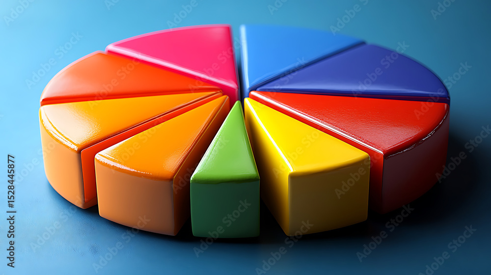 Obraz premium Colorful 3D Pie Chart Representing Data, Statistics, and Market Share