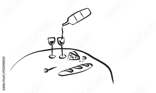 Hand drawn coquette dinner doodles. Vintage cute symbols with la dolce vita aesthetic in simple crayon and sketch style. Trendy art for menus and wedding invitations. whimsical vector illustration.