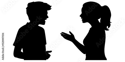 Profile face silhouette PNG of man and woman talking on transparent background
