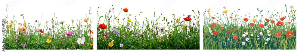 PNG Vibrant wildflower meadow blooms, element set on transparent background PNG Vibrant wildflower meadow blooms, element set on transparent background