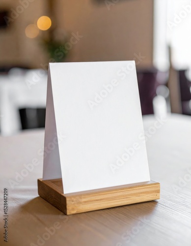 Wallpaper Mural Blank White Menu Card on Wooden Holder Torontodigital.ca