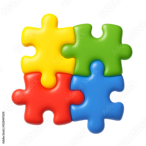 Puzzle Pieces PNG – 3D Colorful Jigsaw Parts Symbolizing Autism, Teamwork and Education – Transparent Background

