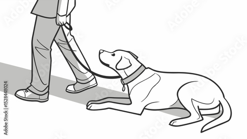Cartoon Dog Lying Down Looking Up at Person on Leash