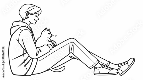 Person Comforting Cat While Relaxing in Casual Attire