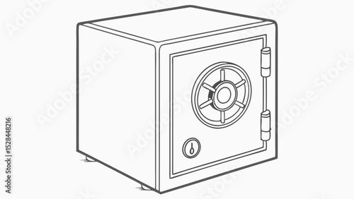Line Drawing of a Safe with Combination Lock and Keyhole