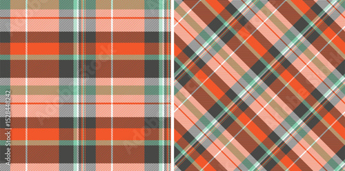 Vector tartan background of textile seamless fabric with a texture check plaid pattern. Set in neon colors. Creative gift paper ideas.