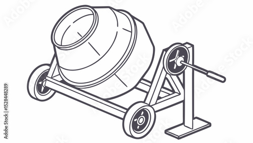 Line art illustration of a portable cement mixer with wheels