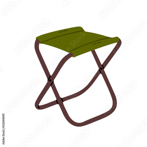 Compact green camping stool with foldable frame. Ideal for hiking, fishing, outdoor events, survival kits and campsite gear visuals