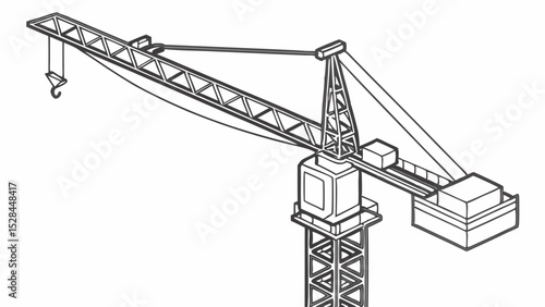Isometric Illustration of a Tower Crane with Hook and Trolley