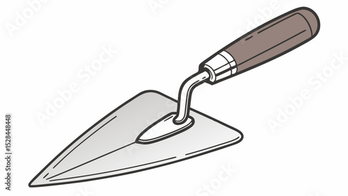 Illustrated Trowel with Wooden Handle for Construction and Masonry