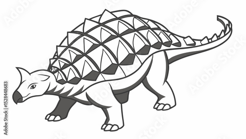 Cartoon Ankylosaurus with Geometric Armor Plates and Horn