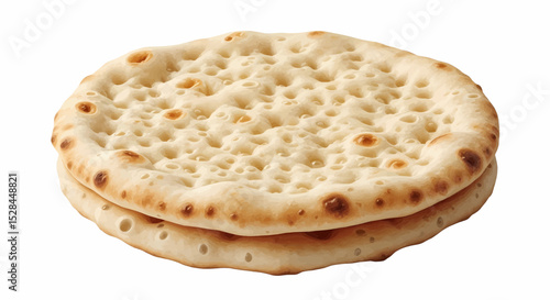High-quality realistic image of two round pieces of flatbread. Featuring a glossy light brown surface, golden-brown edges, and fine textured details, ideal for vector use.