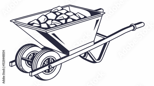 Wheelbarrow Filled with Stones Construction Tool Illustration