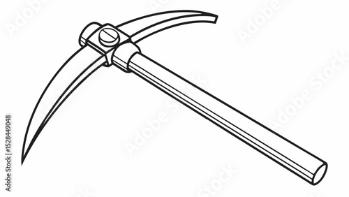 Black and White Line Art Illustration of a Pickaxe Tool