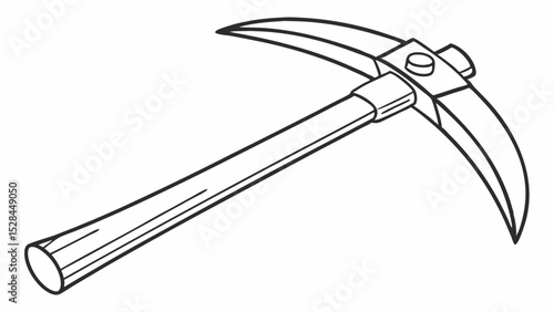 Black and White Line Art of a Pickaxe Tool