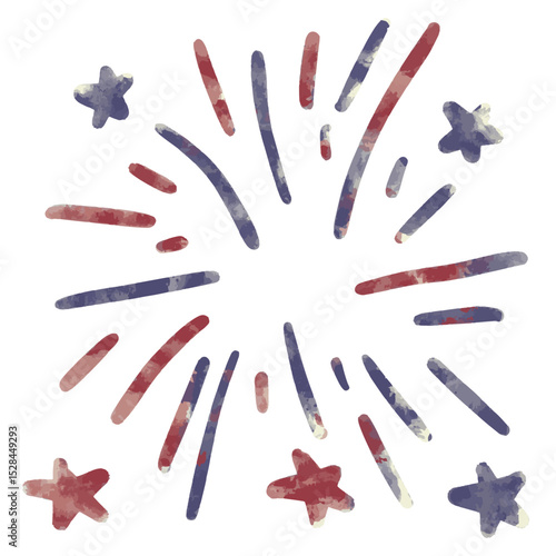 Hand-drawn red white blue fireworks for 4th of July design