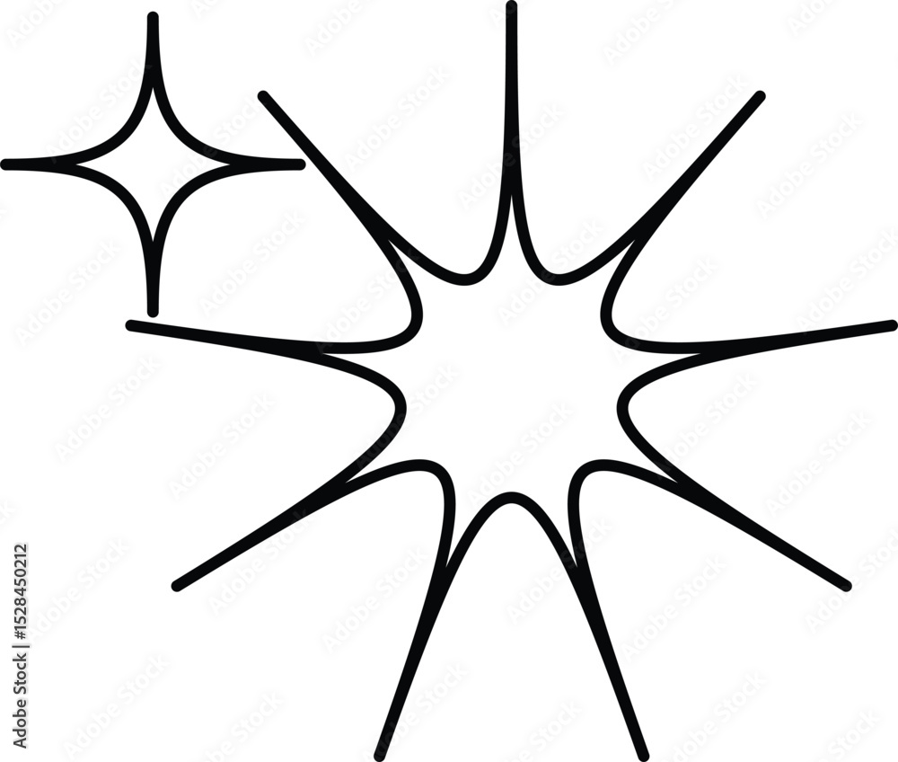 Obraz premium Minimal Star and Swirl Line Art Icons Collection – Celestial Tattoo Style Elements
