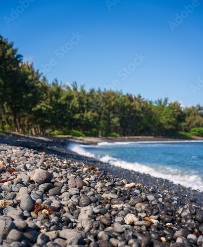 river and rocks in summer over the beach