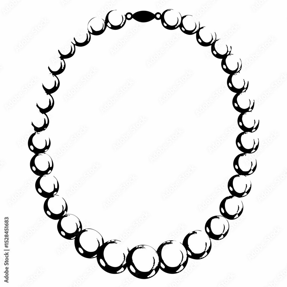 Fototapeta premium Elegant black necklace design with circular beads on white background 
