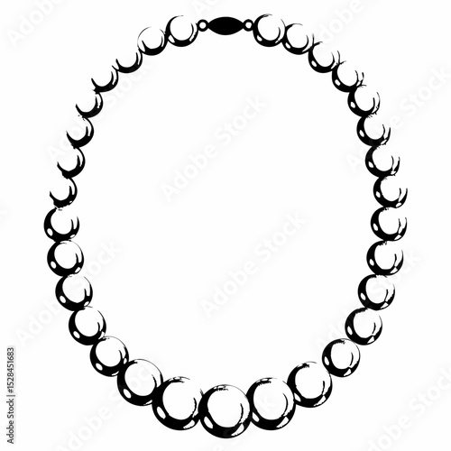 Elegant black necklace design with circular beads on white background  