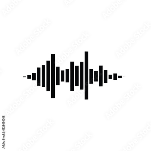 Black sound wave graphic representation, showing amplitude variations on a white background.