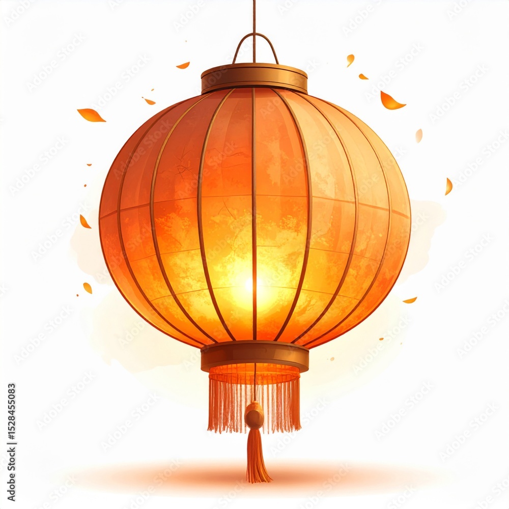Obraz premium Orange Paper Lantern with Warm Glowing Light