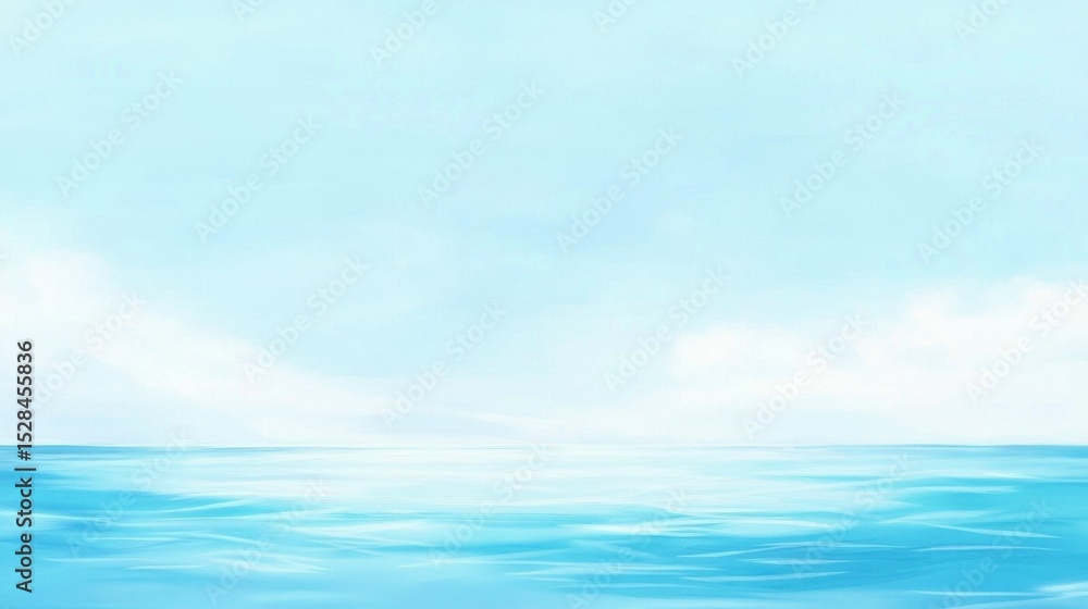 Fototapeta premium Serene blue ocean, pale sky, calm waves.