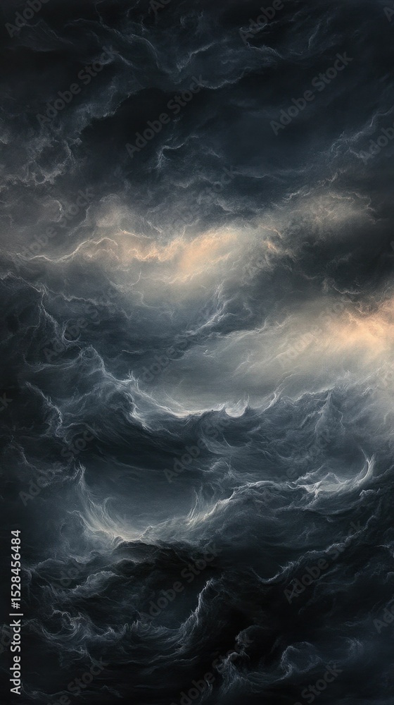 Fototapeta premium Dark, turbulent waves under a stormy sky.