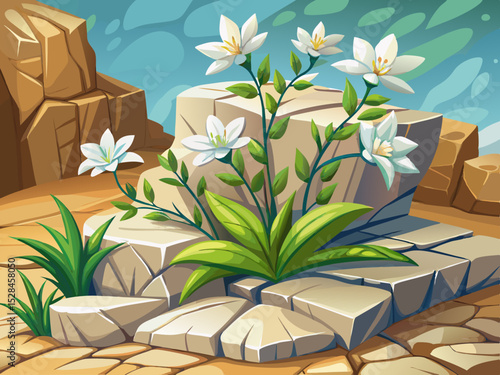 vector of White stone plant in the growth of flowers on sandstone...