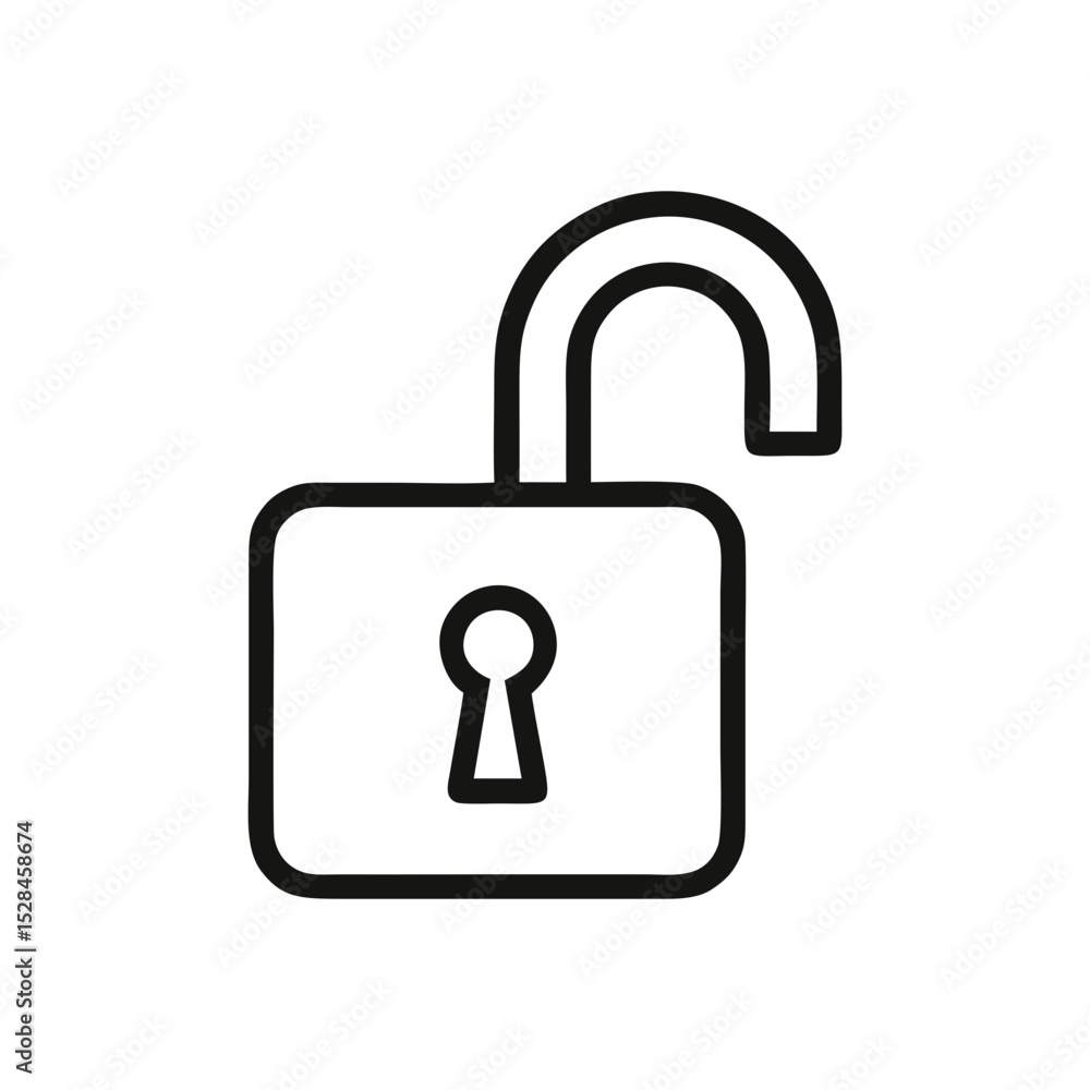 Unlock Icon in Flat Outline Style for Privacy Settings, Cybersecurity Interfaces and User Access Control Panels – Modern Black Line Padlock on Transparent SVG Background Unlock Icon in Flat Outline Style for Privacy Settings, Cybersecurity Interfaces and User Access Control Panels – Modern Black Line Padlock on Transparent SVG Background