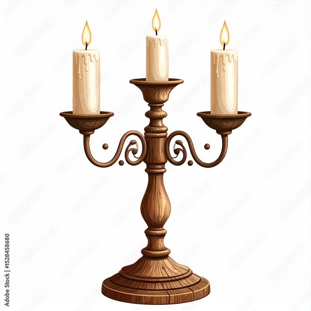 Three Lit Candles on Ornate Brown Candlestick Three Lit Candles on Ornate Brown Candlestick