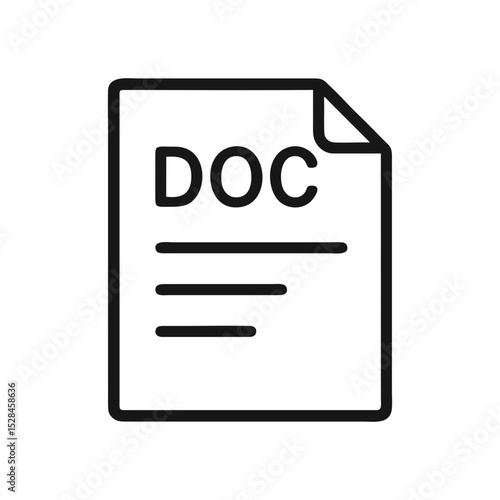 Document DOC File Icon in Flat Outline Style for Office Software, File Management Systems, and Word Processing Tools on Transparent SVG Background