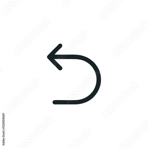 Curved Undo Arrow Flat Outline Icon in Monochrome Style for Editing Tools, Document Revisions, and UI Navigation on Transparent Background