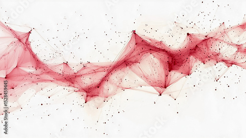 Abstract red point and line connections forming complex network on minimalist white background. Generated with AI
