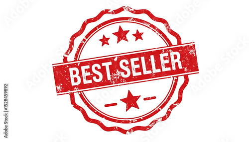 Red grunge best seller stamp with stars isolated on a white background.
