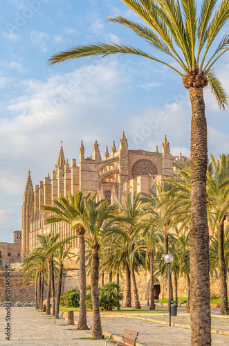 Sunset view of the Cathedral of Santa Maria of Palma, Mallorca, Balearic Islands, Spain