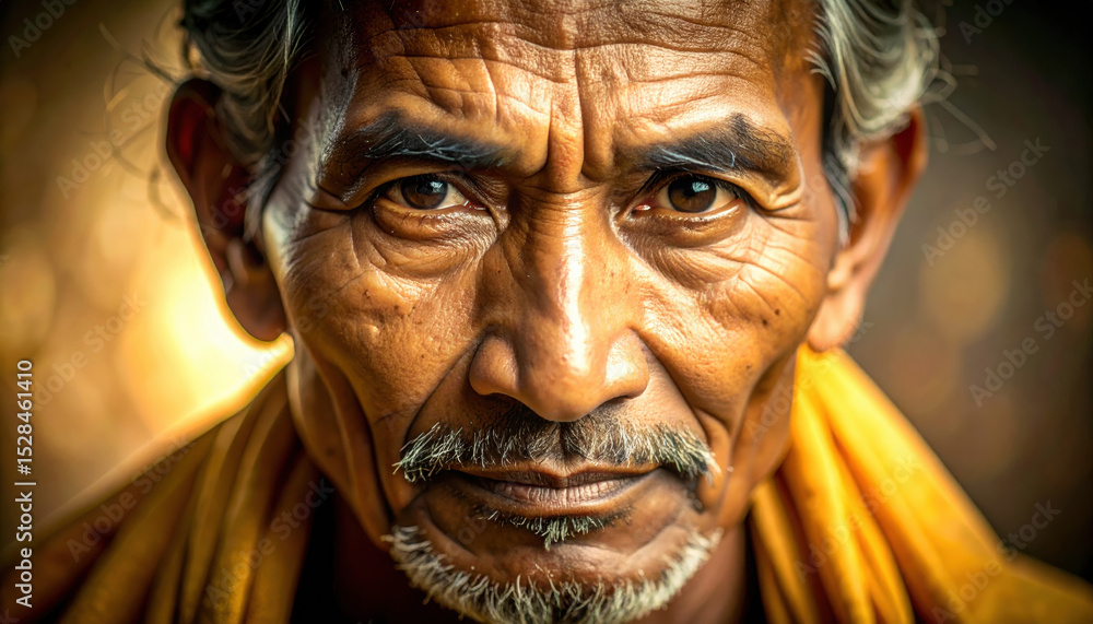 Serene face etched with wisdom and compassion, radiating aura of gentle light, showcasing deep wrinkles and expressive eyes that tell story of life experiences Serene face etched with wisdom and compassion, radiating aura of gentle light, showcasing deep wrinkles and expressive eyes that tell story of life experiences