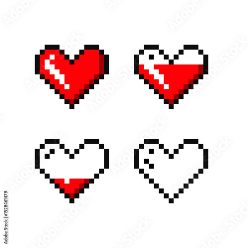 Pixel Art Heart Life Meter Icon Set for Video Game UI