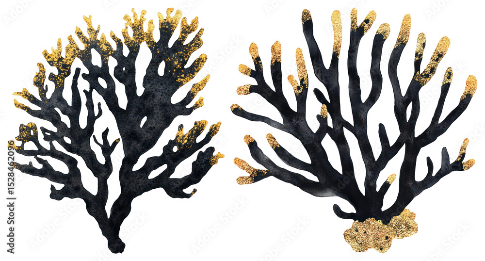 Naklejka premium PNG Elegant black and gold coral, element set on transparent background
