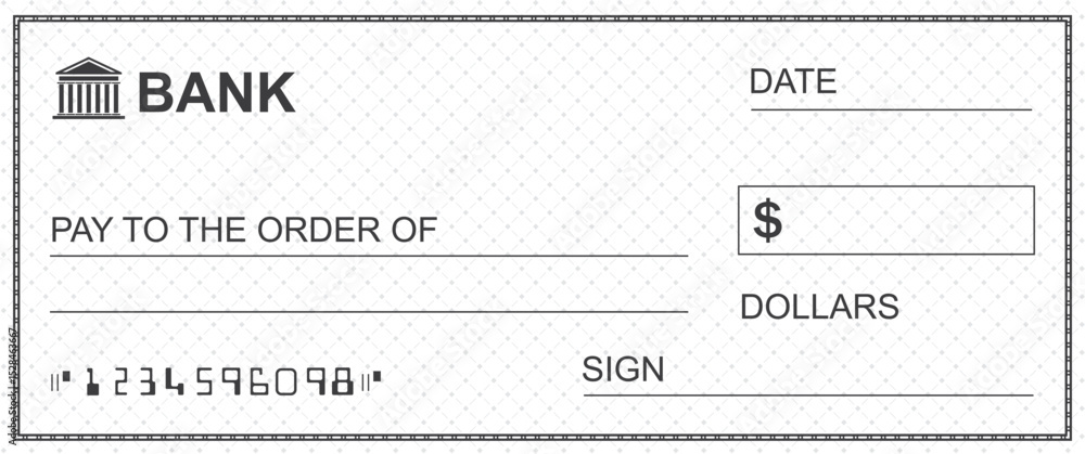 Bank check, vector blank money cheque, checkbook template with guilloche pattern and fields. Currency payment coupon, money check background Bank check, vector blank money cheque, checkbook template with guilloche pattern and fields. Currency payment coupon, money check background