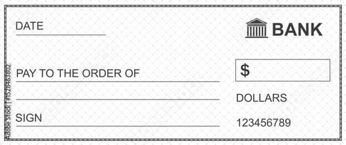 Bank check, vector blank money cheque, checkbook template with guilloche pattern and fields. Currency payment coupon, money check background