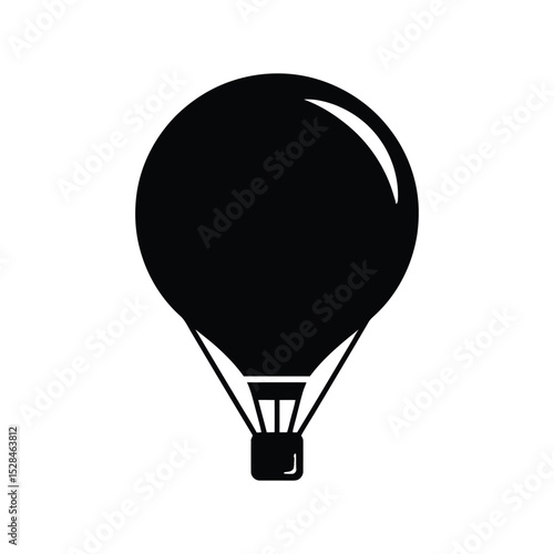 Simple black silhouette of a hot air balloon against a white background.