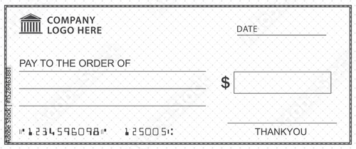 Bank check, vector blank money cheque, checkbook template with guilloche pattern and fields. Currency payment coupon, money check background
