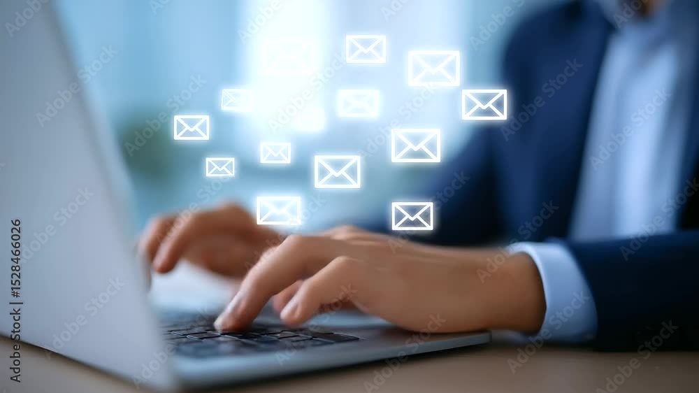Business professional optimizing email marketing automation in a modern office setting. Business professional optimizing email marketing automation in a modern office setting.