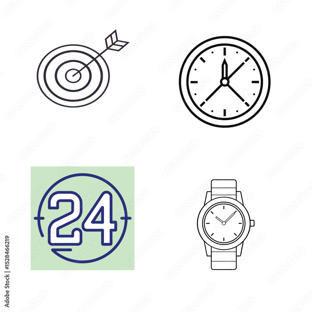 Fototapeta premium set of business clocks line art icon, 4 icon set on art vector 