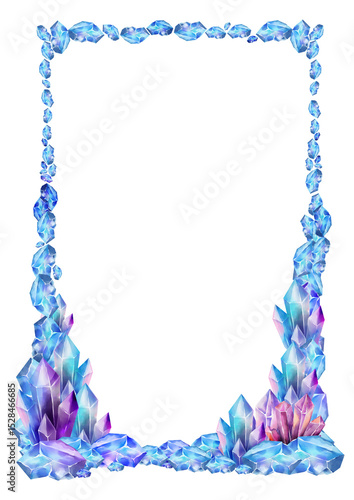 Fotografia Vertical watercolor frame with glowing blue and violet crystals