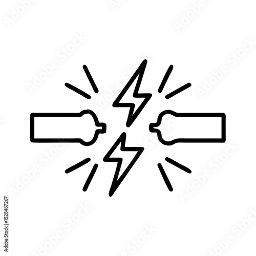 Energy sparks between battery terminals with lightning icons  