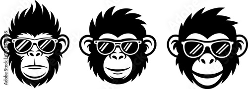 Cool monkey silhouette with spiked hair and sunglasses ideal for logos mascots tech branding and trendy merchandise designs