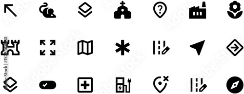 Black and white vector action bar icons with up arrow, map, and book symbols for growth, travel, and knowledge